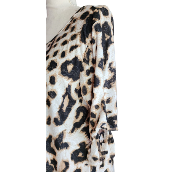 Amana Leopard Animal Print Embroidered Tie-Sleeve Tunic Top Women's L - Picture 4 of 11